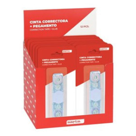 Correctores en cinta CORRECTOR CINTA SAFTA RETRACTIL + PEGAMENTO EXPOSITOR DE 12