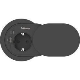 Alimentación ENCHUFE ADAPTADOR EMPOTRABLE FELLOWES + USB A/C Ø 60/80 CON TAPA NEGRO