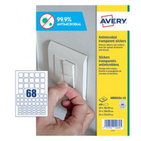 Protección ETIQUETAS ADH.AVERY A4 POLYESTER ANTIBACTERIANA Y ANTIMICROBIANA REMOVIBLE CAJA 10h CUADRADOS SURTIDO (3x3-2x2-2x1