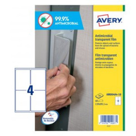 Protección ETIQUETAS ADH.AVERY A4 POLYESTER ANTIBACTERIANA Y ANTIMICROBIANA REMOVIBLE CAJA 10h 139x99