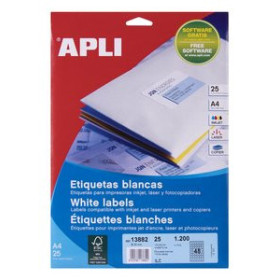 Etiquetas adhv. para impresora ETIQUETAS ADH.IMPR.APLI A4 BLANCA BLISTER 25h CIRCULAR Ø 30 mm 1.200 uds.(13882)