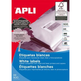 Etiquetas adhv. para impresora ETIQUETAS ADH.IMPR.APLI A4 BLANCA C.RECTOS CAJA 500h  70