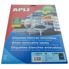 Etiquetas adhv. para impresora ETIQUETAS ADH.IMPR.APLI A4 BLANCA C.ROMOS REMOVIBLE BLISTER 25h 45x8 mm JOYERIA 2.200 uds.(10314)