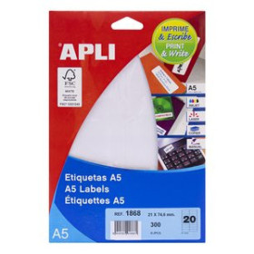 Etiquetas adhv. para impresora ETIQUETAS ADH.IMPR.APLI A5 BLANCA C.RECTOS BLISTER 15h  21x74