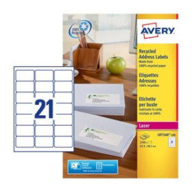 Etiquetas adhv. para impresora ETIQUETAS ADH.IMPR.AVERY A4 BLANCA RECICLADA LASER 63.5x38.1 mm CAJA 15h. 315 uds.