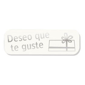 Etiquetas de regalo en rollo ETIQUETAS REGALO ADH. HOLOGRAFICAS ROLLO  250 uds. 45x15 "DESEO QUE TE GUSTE" BLANCO