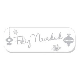 Etiquetas de regalo en rollo ETIQUETAS REGALO ADH. HOLOGRAFICAS ROLLO  250 uds. 45x15 "FELIZ NAVIDAD" BLANCO