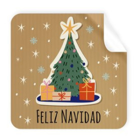 Etiquetas de regalo en rollo ETIQUETAS REGALO ADH. ROLLO  250 uds. CUADRADAS 40x40 NAVIDAD "FELIZ NAVIDAD" ARBOL