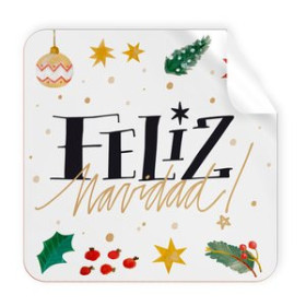 Etiquetas de regalo en rollo ETIQUETAS REGALO ADH. ROLLO  250 uds. CUADRADAS 40x40 NAVIDAD "FELIZ NAVIDAD" BLANCA