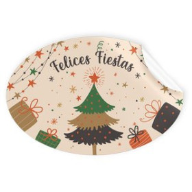 Etiquetas de regalo en rollo ETIQUETAS REGALO ADH. ROLLO  250 uds. OVALADAS 60x40 NAVIDAD "FELICES FIESTAS" ARBOL