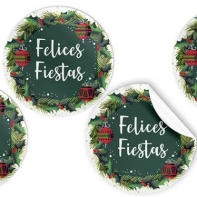 Etiquetas de regalo en rollo ETIQUETAS REGALO ADH. ROLLO  250 uds. REDONDAS Ø 40 NAVIDAD "FELICES FIESTAS"
