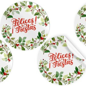 Etiquetas de regalo en rollo ETIQUETAS REGALO ADH. ROLLO  250 uds. REDONDAS Ø 40 NAVIDAD "FELIZ NAVIDAD" MUERDAGO