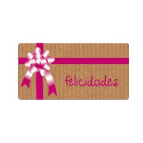 Etiquetas de regalo en rollo ETIQUETAS REGALO ADH. ROLLO  300 uds. 59x30 "FELICIDADES" KRAFT LAZO