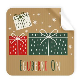 Etiquetas de regalo en rollo ETIQUETAS REGALO EUSKERA ADH. ROLLO  250 uds. CUADRADAS 40x40 NAVIDAD "EGUBERRI ON" KRAFT