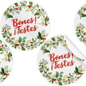 Etiquetas de regalo en rollo ETIQUETES REGAL CATALAN ADH. ROTLLO  250 uds. RODONES Ø 40 NADAL "BONES FESTES"