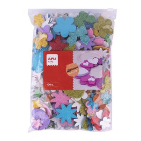 Goma EVA GOMA EVA APLI FORMAS ADHESIVAS con PURPURINA SURTIDO BOLSA de 450