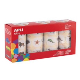 Gomets en rollo y caja GOMETS APLI  ROLLO 30h FAMILIAS DE ANIMALES 33mm PACK 4 rollos 1.400 uds. (20054)