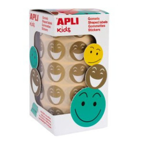 Gomets en rollo y caja GOMETS APLI ROLLO CARA FELIZ SMILE 30h CIRCULO Ø 20mm DORADO 900 uds. (14374)