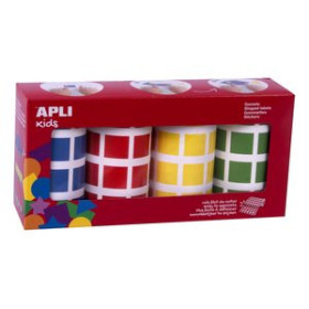 Gomets en rollo y caja GOMETS APLI ROLLO CUADRADO 20 mm 7080 Uds. SURTIDO PACK de 4 rollos (azul