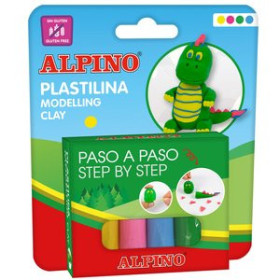 Pasta blanda JUEGO ALPINO MODELA DINO 4x25g EXPOSITOR DE 12