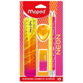 Juegos de escritura y accesorios KIT MAPED NEON ESCOLAR 5 PIEZAS