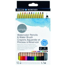 Lápices de colores LAPICES ACUARELABLES DALER ROWNEY SIMPLY ESTUCHE DE 12 (Incluye pincel rellenable)
