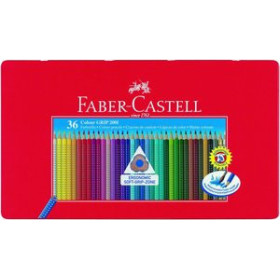 Lápices de colores LAPICES ACUARELABLES FABER-CASTELL COLOUR GRIP estuche METAL de 36