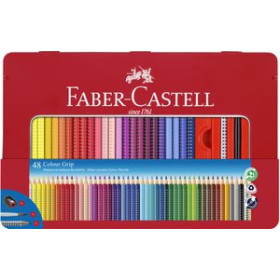Lápices de colores LAPICES ACUARELABLES FABER-CASTELL GRIP estuche METAL de 48