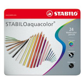 Lápices de colores LAPICES ACUARELABLES STABILO AQUACOLOR estuche METAL de 24