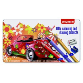 Lápices de colores LAPICES de COLORES BRUYNZEEL estuche de METAL de 60 (12 lapices metalizados + goma + sacapuntas)