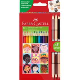 Lápices de colores LAPICES de COLORES FABER-CASTELL  estuche de 12+3 BICOLOR NIÑOS DEL MUNDO