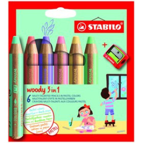 Lápices de colores LAPICES de COLORES STABILO WOODY 3 en 1 PASTEL ESTUCHE DE 6 (incluye sacapuntas)