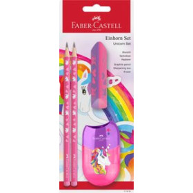 Lápices de grafito LAPIZ de GRAFITO FABER-CASTELL HB UNICORNIO ROSA blister de 2 + GOMA + AFILA