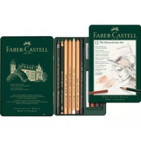 Lápices de grafito LAPIZ de GRAFITO FABER-CASTELL PITT MONOCHROME estuche METAL de 12 (surtido de carbonos
