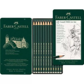 Lápices de grafito LAPIZ de GRAFITO FABER-CASTELL 9000 ESTUCHE METAL DE 12 SURTIDOS (8B