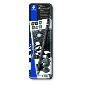 Lápices de grafito LAPIZ de GRAFITO STAEDTLER 100B LUMOGRAPH BLACK caja METAL de 6 (8B