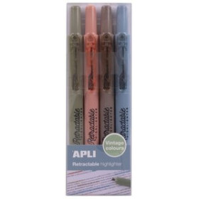 Marcadores flúor (tinta y gel) MARCADOR FLUOR APLI RETRACTABLE VINTAGE SURTIDO BLISTER DE 4