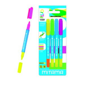 Marcadores flúor (tinta y gel) MARCADOR FLUOR MITAMA DOBLE PUNTA NEON ESTUCHE de 4