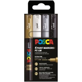 Marcadores de tinta opaca no permanente MARCADOR T.OPACA NO PERM. UNI POSCA 0.7 (PC-1M) COLORES BSWG ESTUCHE de 4