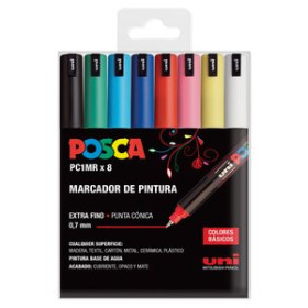 Marcadores de tinta opaca no permanente MARCADOR T.OPACA NO PERM. UNI POSCA 0.7 (PC-1MR) BASIC ESTUCHE de 8