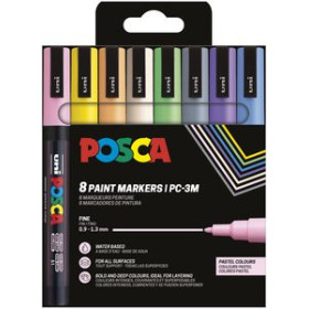 Marcadores de tinta opaca no permanente MARCADOR T.OPACA NO PERM. UNI POSCA 0.9-1.3mm (PC-3M) PASTEL ESTUCHE de 8