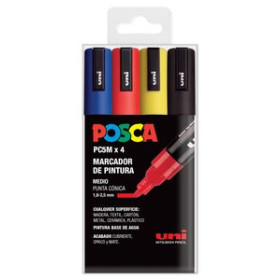 Marcadores de tinta opaca no permanente MARCADOR T.OPACA NO PERM. UNI POSCA 1.8-2.5mm (PC-5M) BASIC ESTUCHE de 4
