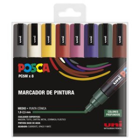 Marcadores de tinta opaca no permanente MARCADOR T.OPACA NO PERM. UNI POSCA 1.8-2.5mm (PC-5M) COLORES OSCUROS ESTUCHE de 8
