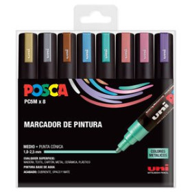 Marcadores de tinta opaca no permanente MARCADOR T.OPACA NO PERM. UNI POSCA 1.8-2.5mm (PC-5M) METAL ESTUCHE de 8