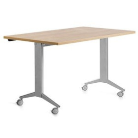 Mesas de despacho y de trabajo MESA ROCADA METAL 140x80 ESTRUCTURA GRIS TABLERO ABATIBLE ROBLE