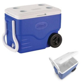 Agua NEVERA COLEMAN 40QT PERFORMANCE AZUL CON RUEDAS 38 LITROS