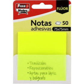 Notas adhesivas reposicionables NOTAS ADHESIVAS FIXO NOTES TRASLUCIDAS 50h 75x75 AMARILLO NEON