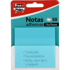 Notas adhesivas reposicionables NOTAS ADHESIVAS FIXO NOTES TRASLUCIDAS 50h 75x75 AZUL PASTEL