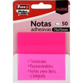 Notas adhesivas reposicionables NOTAS ADHESIVAS FIXO NOTES TRASLUCIDAS 50h 75x75 FUCSIA NEON