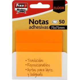 Notas adhesivas reposicionables NOTAS ADHESIVAS FIXO NOTES TRASLUCIDAS 50h 75x75 NARANJA NEON